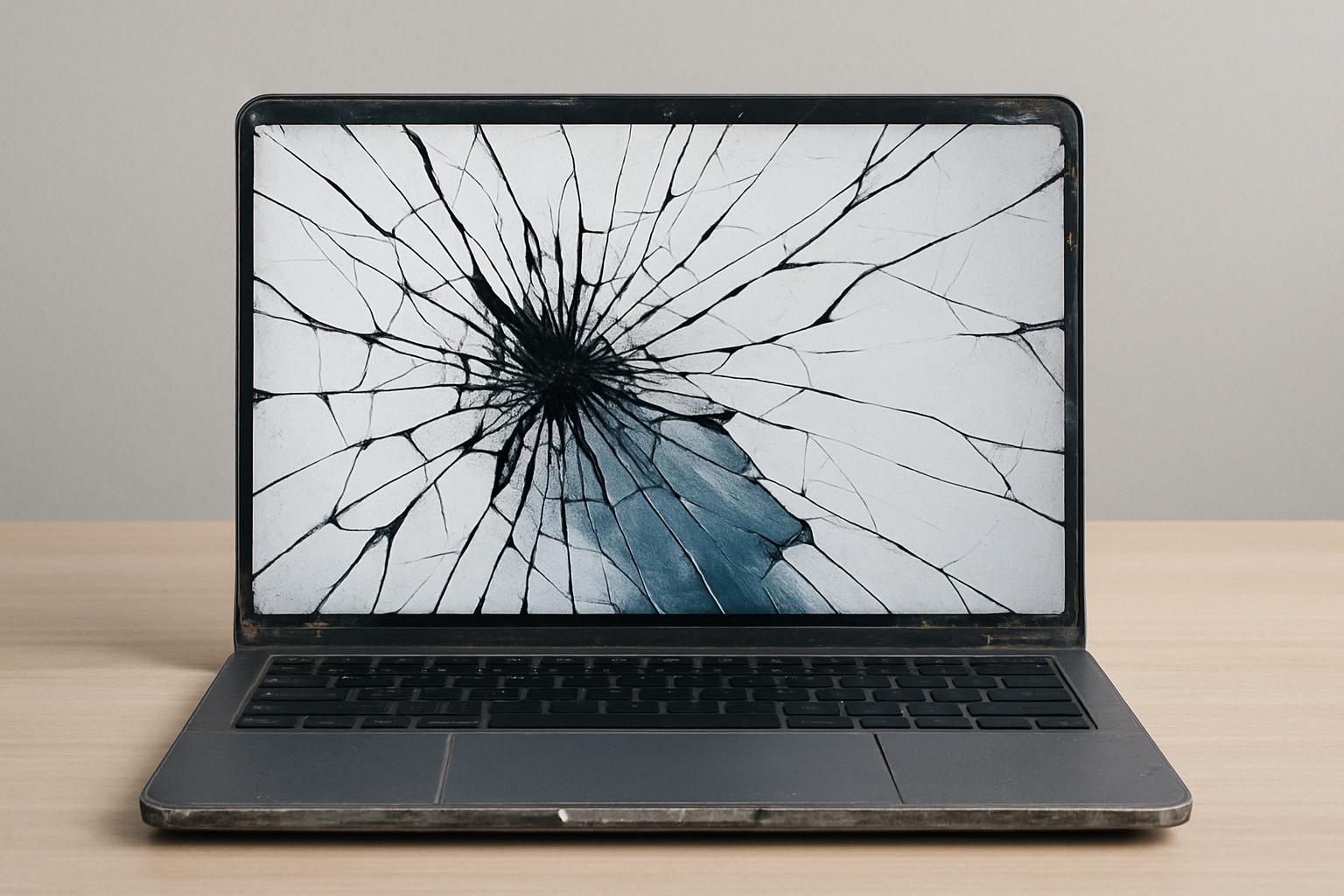 Notebook com tela quebrada antes do reparo